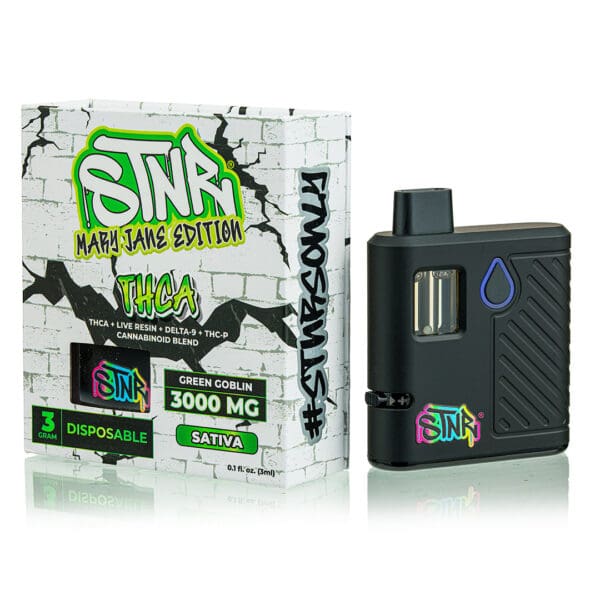 STNR ~ Mary Jane Edition- Thca Green Goblin (Sativa) 3 gram Disposable Vape